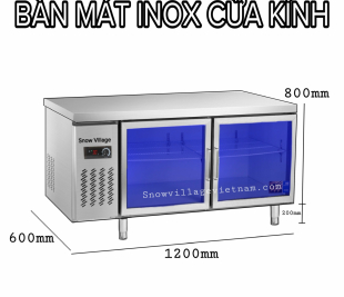 Bàn mát inox 1.2m cửa kính Snow Village