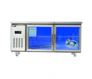 Bàn mát cửa kính trưng bày thực phẩm