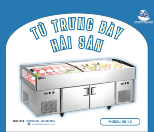 Tủ trưng bày hải sản AD-1.8 2 ngăn mát đông tiện lợi cho cửa hàng