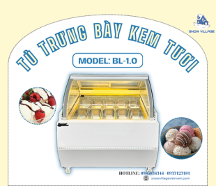 Tủ đông trưng bày kem tươi kính cong BL-1.0 cho mô hình kinh doanh kem tự chọn
