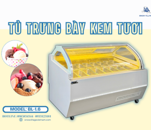 Tủ đông trưng bày kem tươi kính cong 16 khay BL-1.6 cho mô hình kem tự chọn