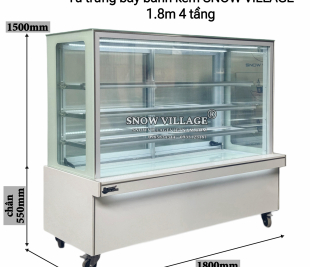 Tủ bánh kem 1.8m 4 tầng sưởi 4 mặt kính chống đọng sương