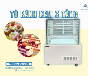 Tủ bánh kem thiết kế 3 tầng DG-900 sang trọng cho quầy bar và tiệm bánh