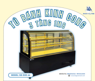 Tủ bánh kem kính cong 3 tầng GB-500-4L sang trọng cho tiệm bánh
