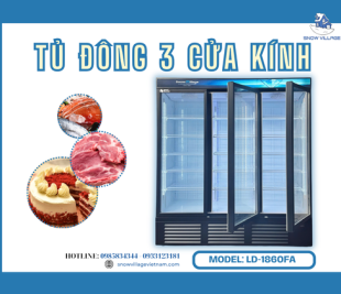 Tủ đông 3 cửa kính LD-1860FA trưng bày thực phẩm đông lạnh chuyên nghiệp