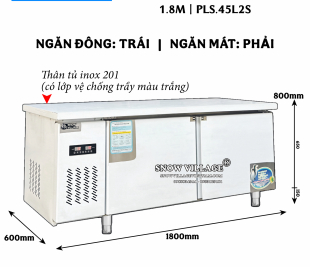 Bàn lạnh inox 1/2 đông mát kết hợp 1.8m