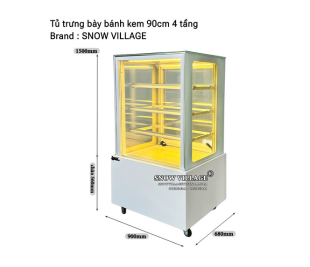 Tủ trưng bày bánh kem 90cm - 4 tầng - kính vuông