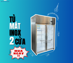 Tủ Mát Inox 2 Cửa Kính 1m2 -  Bảo Quản Và Trưng Bày 