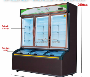 Tủ bảo quản trưng bày trên mát dưới đông 3 cửa mở giá rẻ