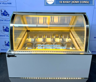 Tủ kem ý 10 khay kính cong kiểu dáng hiện đại 