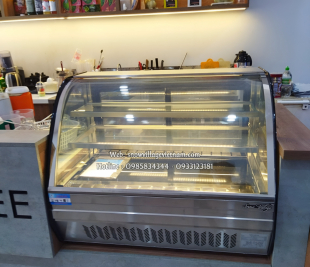 Tủ bánh kem mini 90cm kính cong đặt quầy bar