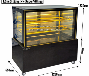 Mẫu Tủ bánh kem 1.2m 3 tầng mới nhất, có chế độ giữ ẩm