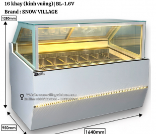 Tủ kem 16 Khay kính Vuông