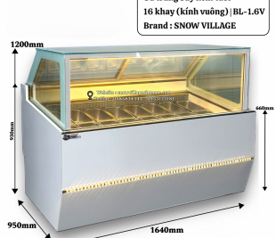 Tủ trưng bày Kem Ý kiểu dáng kính Vuông 16 khay