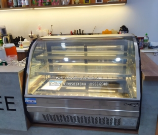 Tủ bánh kem mini 90cm kính cong đặt quầy bar