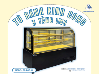 Tủ bánh kem kính cong 3 tầng GB-500-4L sang trọng cho tiệm bánh