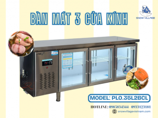 Bàn mát 3 cửa kính PLO.35L2BCL là giải pháp bảo quản và sơ chế tiện lợi cho quầy bar và bếp chuyên nghiệp