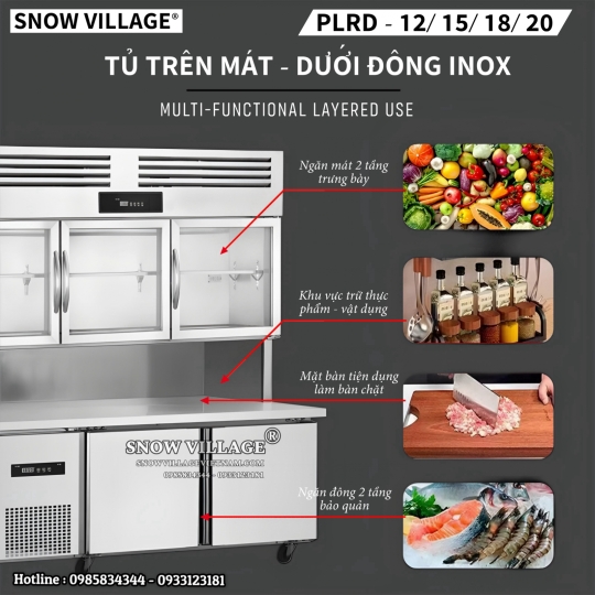 Tủ trên mát - dưới đông inox 1.5m PLRD-15N2B2