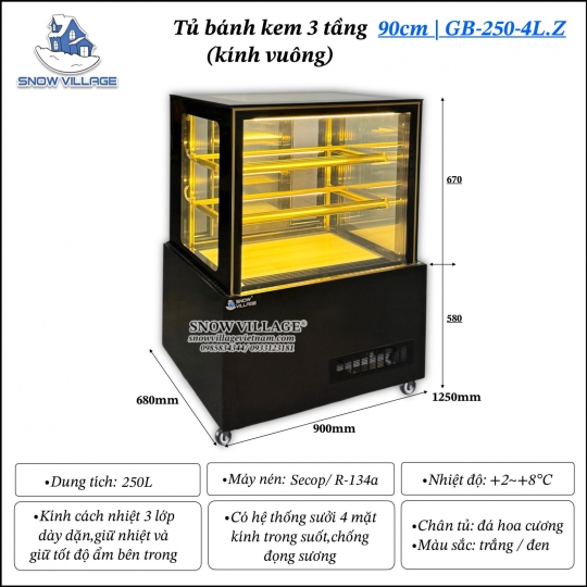 Tủ bánh 3 tầng 0.9m GB-250-4L.Z