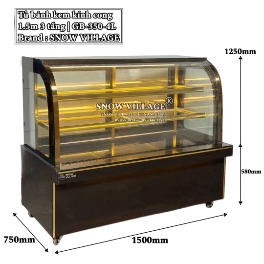 Tủ bánh kem kính cong 1.5m 3 tầng
