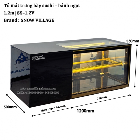 Tủ mát trưng bày sushi - bánh ngọt 1.2m SS-1.2V