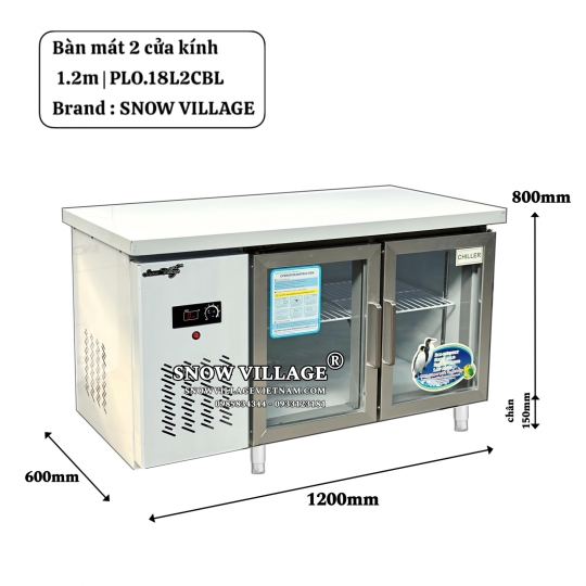 Bàn mát cửa kính 1.2m PLO.18L2CBL