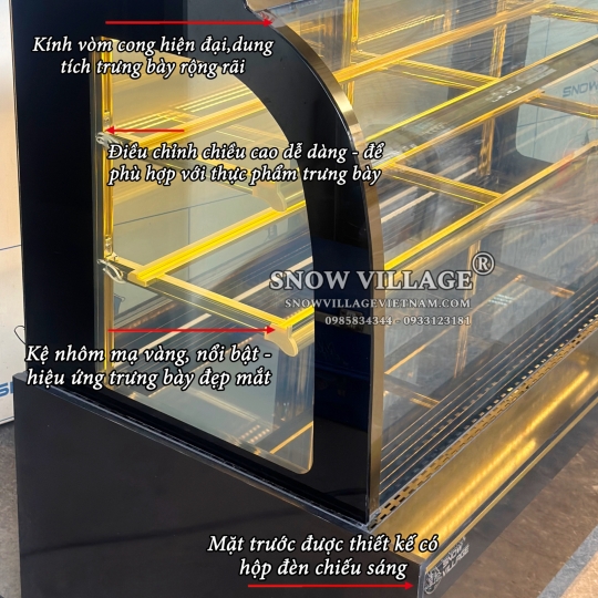 Tủ bánh kem kính cong 1.5m 3 tầng