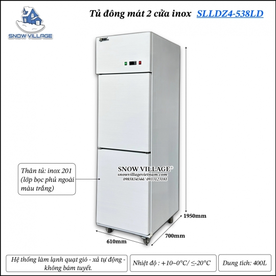 Tủ đông 2 cánh inox Quạt lạnh SLLDZ4-538LD