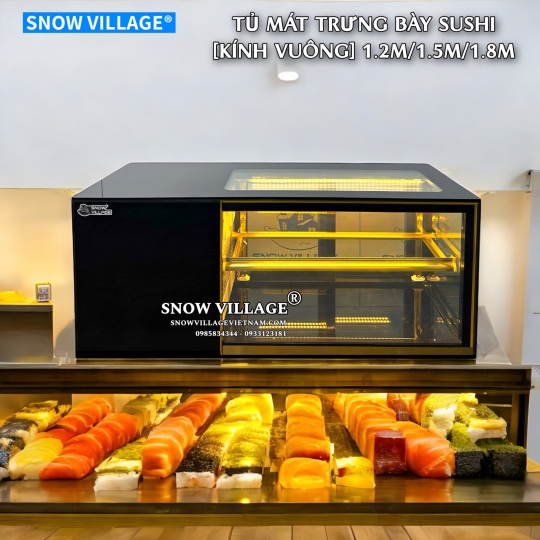 Tủ mát trưng bày sushi - bánh ngọt kính vuông 1.5m SS-1.5V