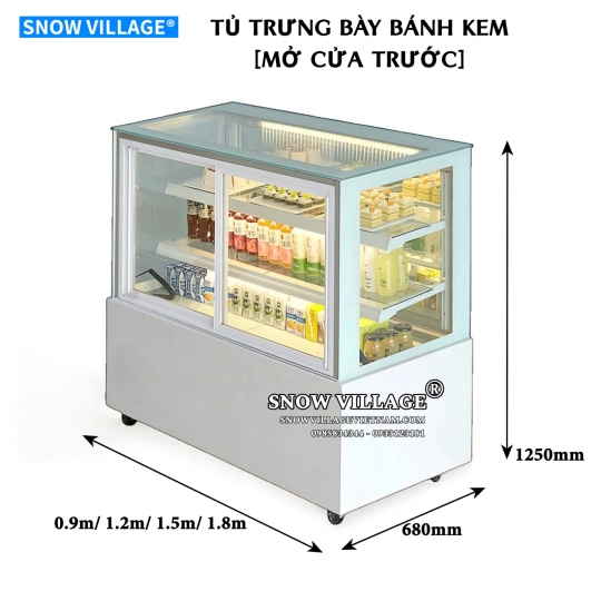 Tủ bánh kem mở cửa trước 1.2m 3 tầng