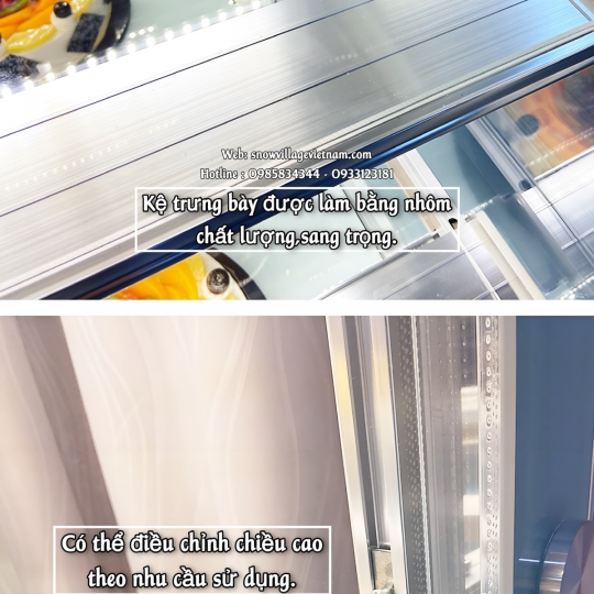 Tủ bánh kem kính cong 1.5m 3 tầng