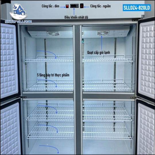 Tủ đông 4 cánh inox quạt lạnh SLLDZ4-820LD