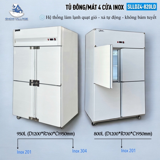 Tủ đông mát 4 cánh inox 950L