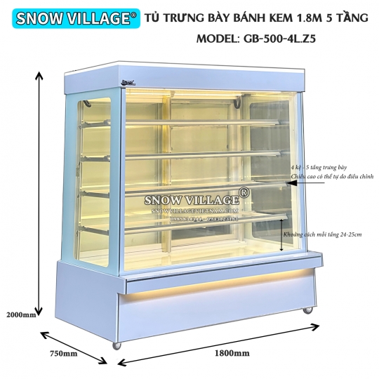Tủ bánh 5 tầng 1.8m (Dàn lạnh trên) GB-500-4L.Z5