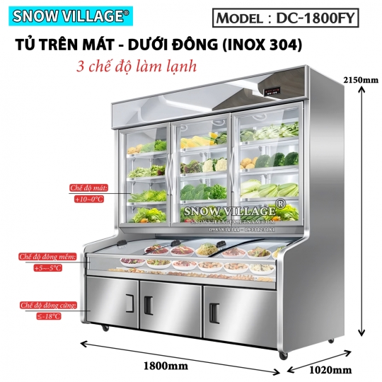 Tủ trên mát dưới đông 3 chế độ cao cấp DC-1800FY
