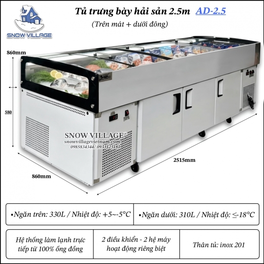 Tủ trưng bày hải sản 2.5m AD-2.5