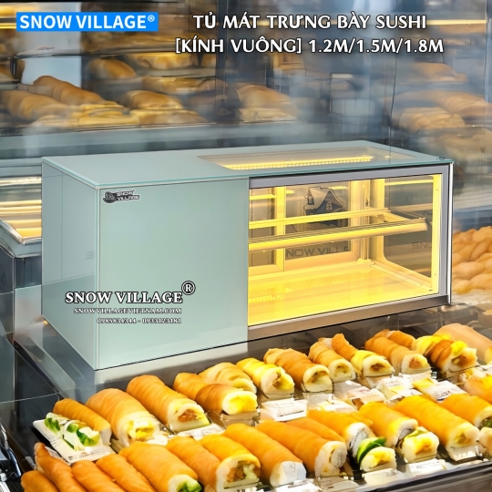 Tủ mát trưng bày sushi - bánh ngọt kính vuông 1.5m SS-1.5V