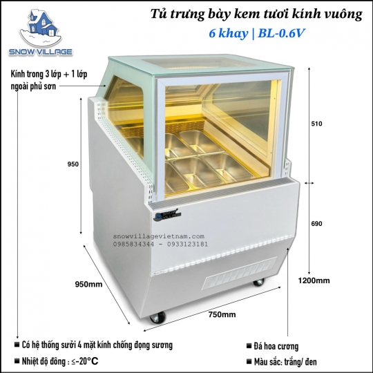 Tủ trưng bày kem tươi 6 khay BL-0.6V