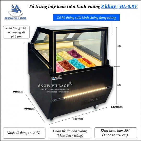 Tủ đông trưng bày kem tươi 8 khay BL-0.8V