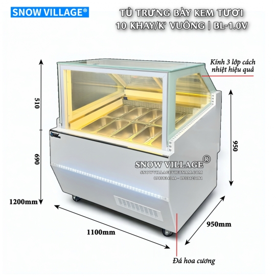 Tủ đông trưng bày kem 10 khay BL-1.0V