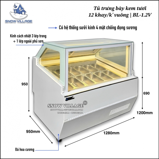 Tủ đông trưng bày kem 12 khay BL-1.2V