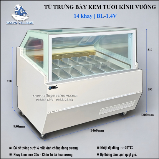 Tủ đông trưng bày kem tươi 14 khay BL-1.4V