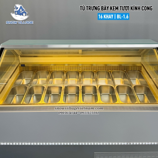 Tủ trưng bày kem kính cong 16 khay BL-1.6