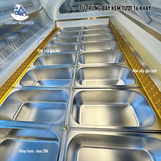 Tủ trưng bày kem kính cong 16 khay BL-1.6