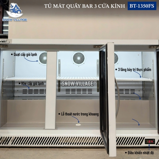 Tủ mát quầy bar 3 cửa kính BT-1350FS