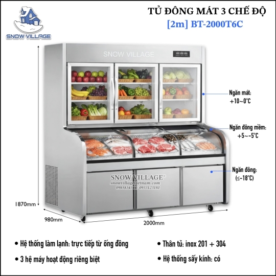 Tủ đông mát 3 chế độ lạnh 2m BT-2000T6C