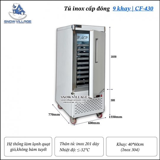 Tủ inox cấp đông 9 khay CF-430