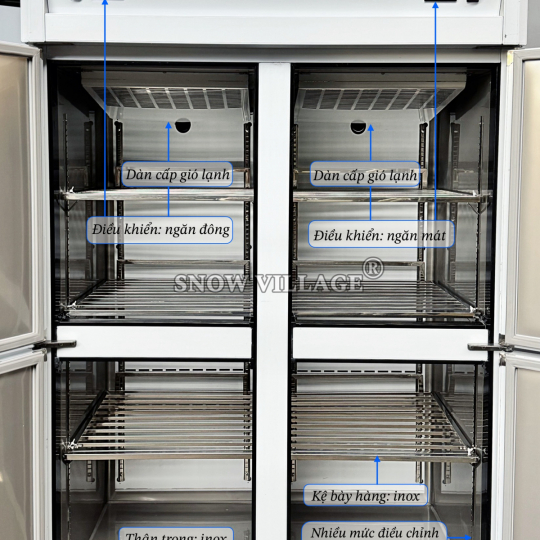 Tủ nửa đông + nửa mát 4 cánh inox 900L SLLDZ4-820LS