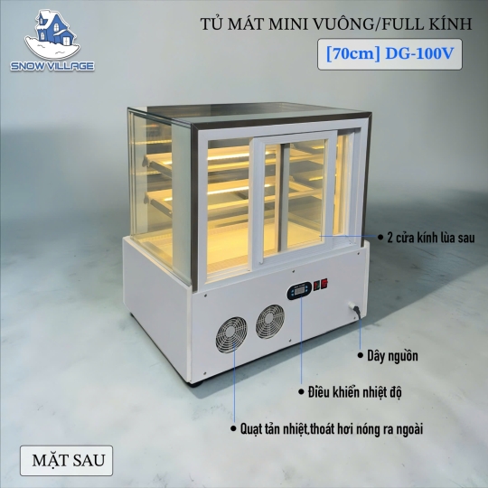 Tủ mát mini vuông full kính 70cm DG-100V