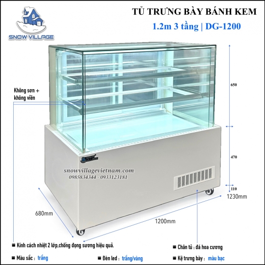 Tủ bánh kem thiết kế 1.2m 3 tầng DG-1200